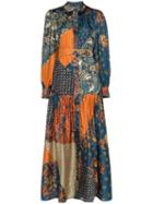 Evi Grintela Elsa Patchwork Silk Maxi Dress - Blue