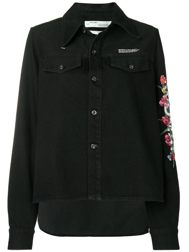 Off-white Embroidered Flowers Denim Shirt - Black
