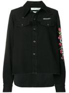 Off-white Embroidered Flowers Denim Shirt - Black