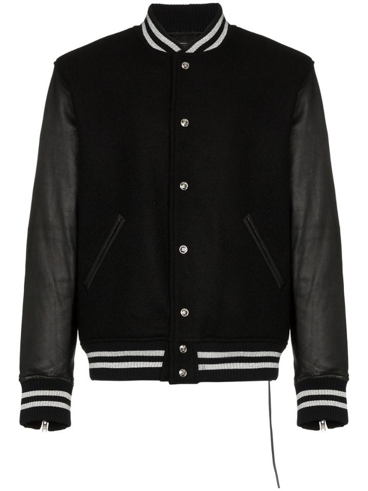 Mastermind Japan Logo Embellished Leather Varsity Jacket - Black