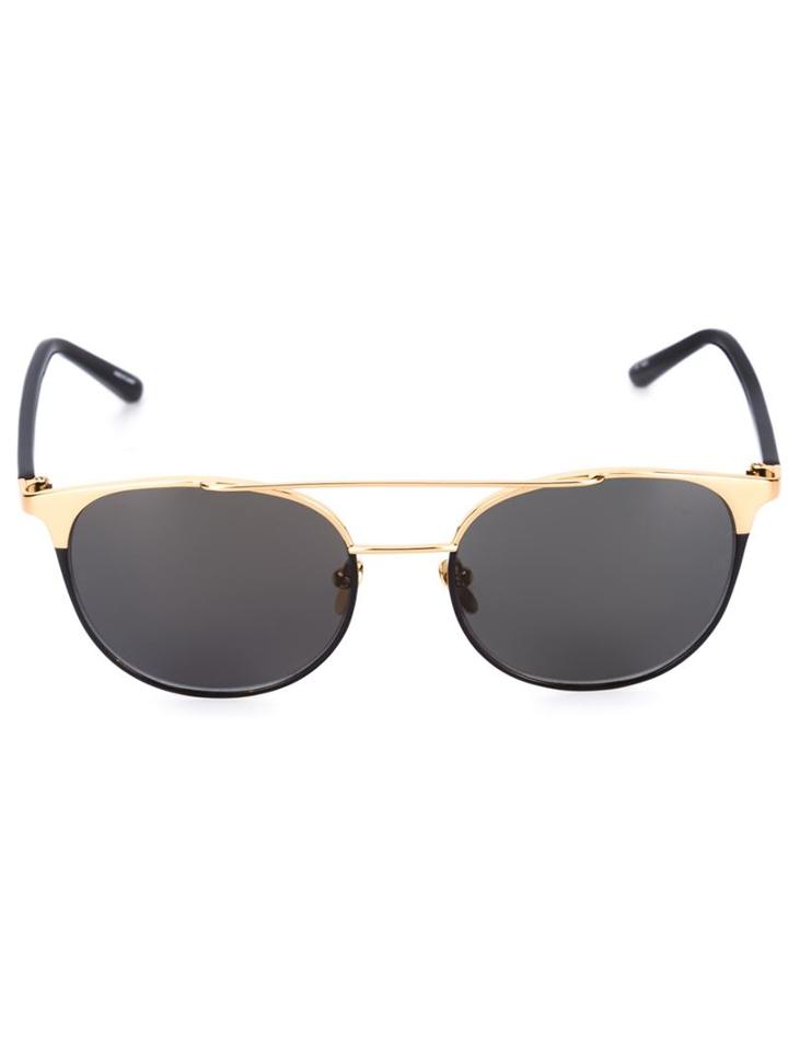 Linda Farrow - '421' Sunglasses - Women - Stainless Steel - One Size, Black, Stainless Steel