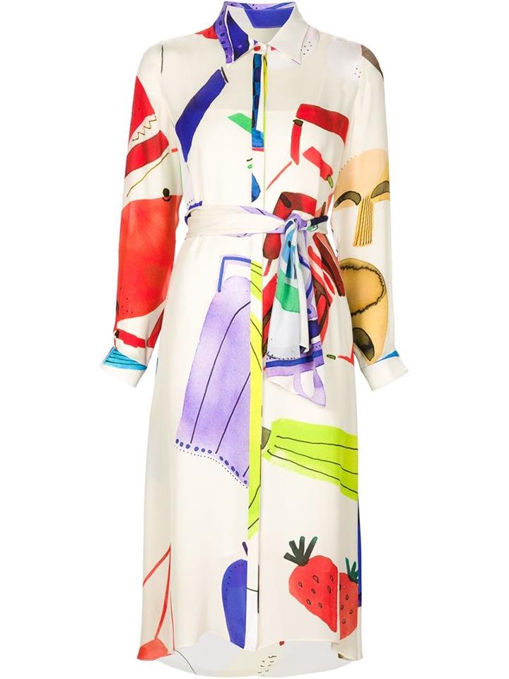 Novis Printed Shirt Dress, Women's, Size: 4, White, Silk
