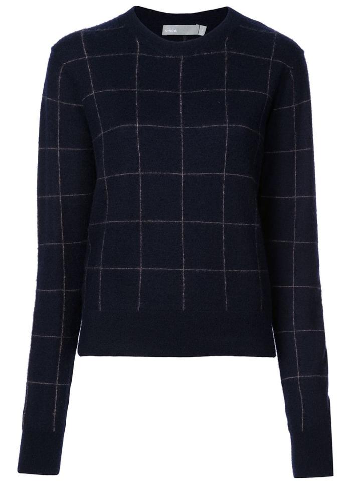 Vince Window Pane Crew Sweater - Blue