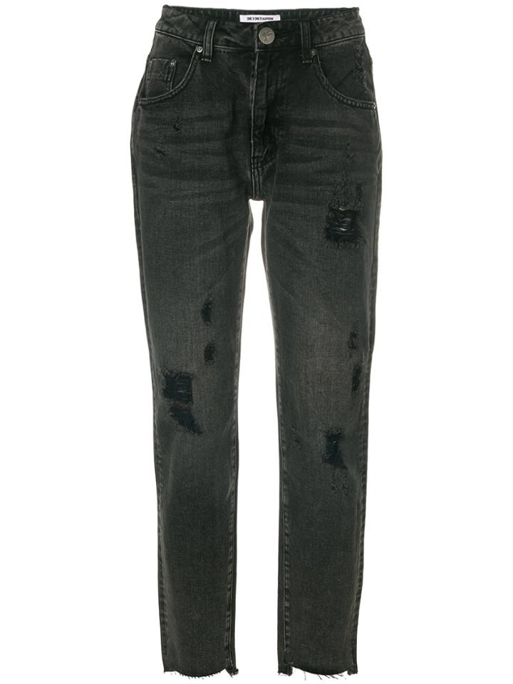 One Teaspoon Distressed Cropped Jeans - Grey