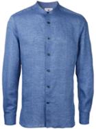 Kent & Curwen Band Collar Shirt, Men's, Size: Large, Blue, Linen/flax