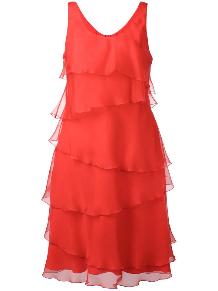 Armani Collezioni Sheer Shift Dress, Women's, Size: 46, Red, Silk/polyester