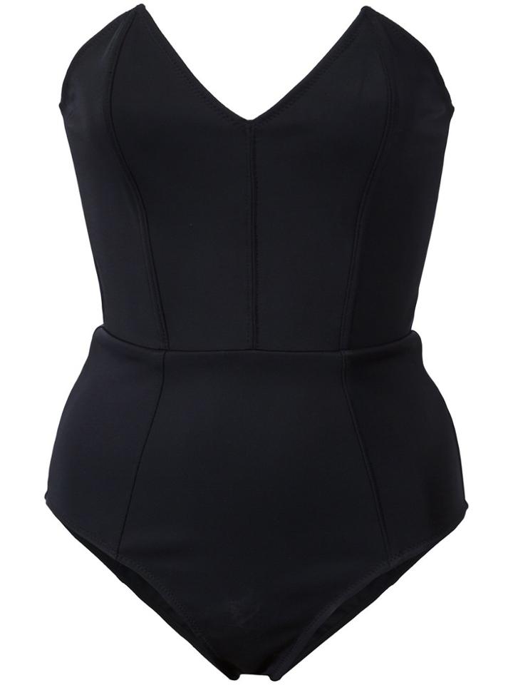 Fleur Du Mal Strapless V-neck One Piece - Black