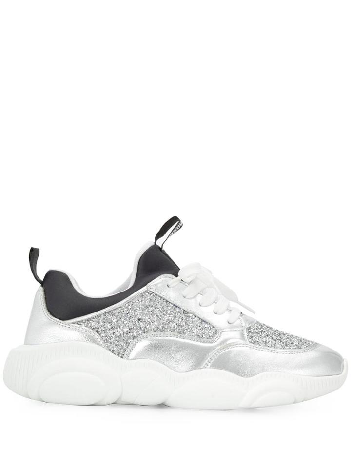 Moschino Glittered Teddy Run Sneakers - Silver
