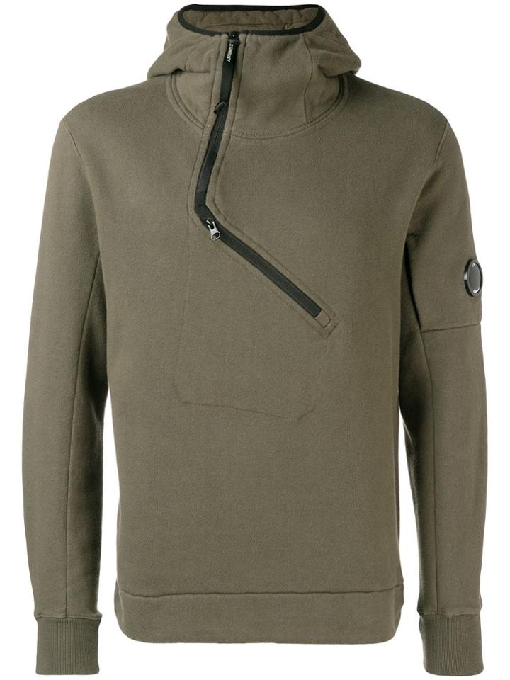 Cp Company Off-centre Zip Hoodie - Green