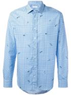 Etro Fish Print Checked Shirt, Men's, Size: 42, Blue, Cotton