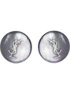 Yves Saint Laurent Vintage Pearlescent Logo Clip-on Earrings