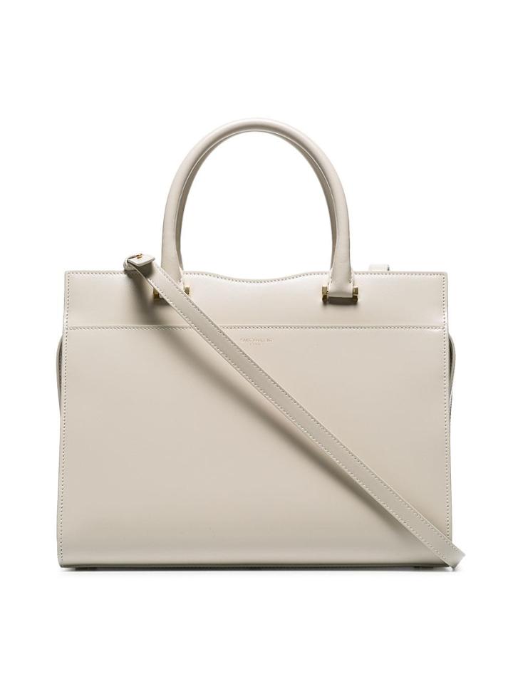 Saint Laurent Cream Uptown Small Leather Tote Bag - White