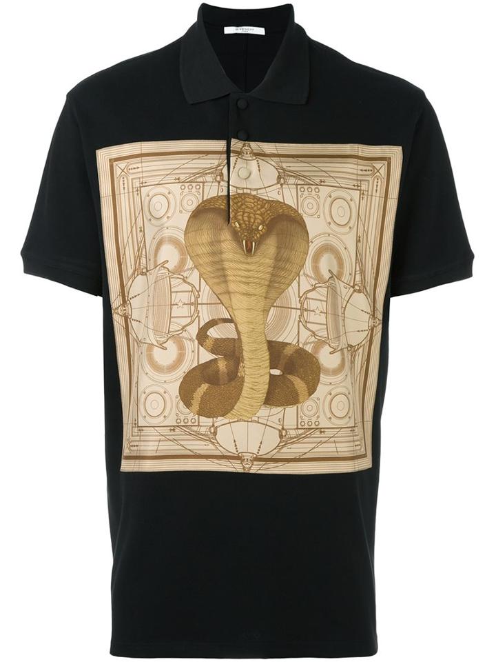 Givenchy Cobra Print Polo Shirt, Men's, Size: Small, Black, Silk/cotton