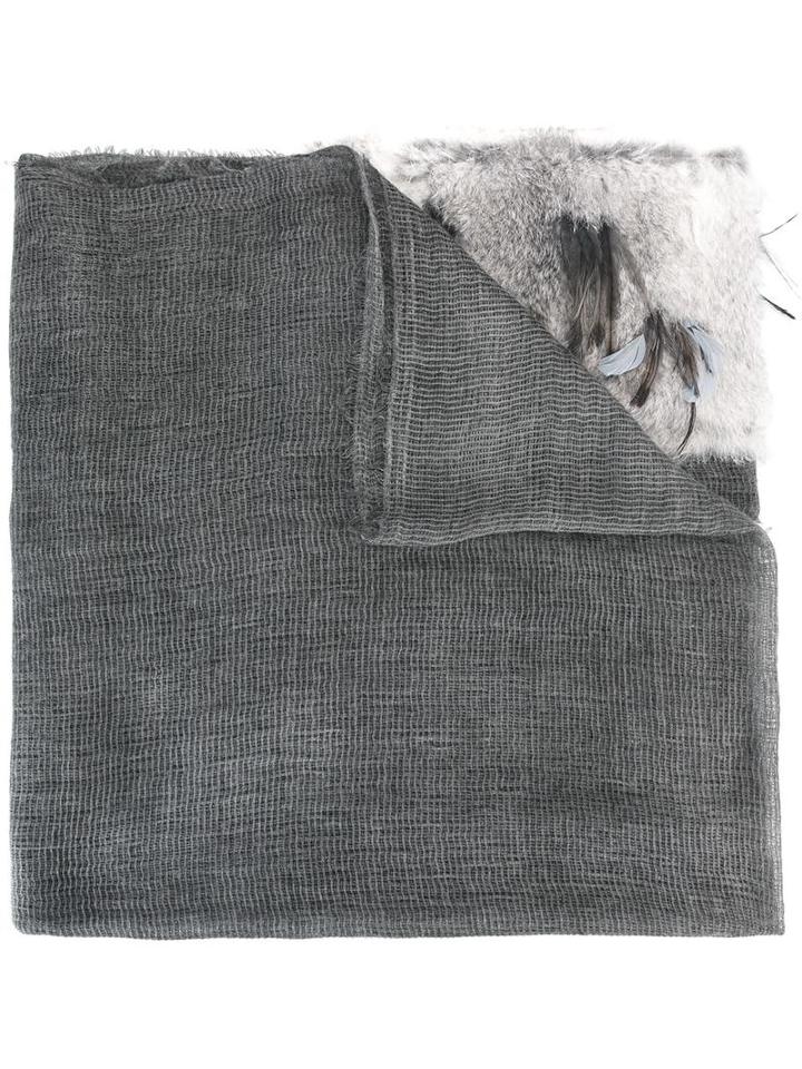 Cutuli Cult Fur Panel Raw Edge Scarf, Women's, Grey, Rabbit Fur/mohair/wool/feather