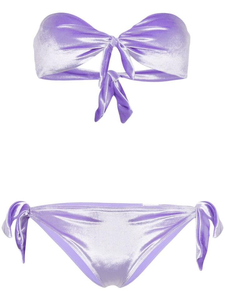 Paper London Velvet Bandeau Bikini - Purple