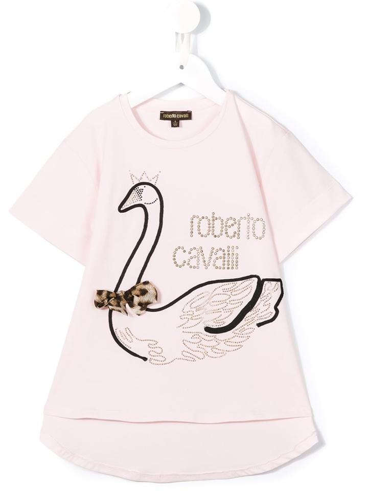 Roberto Cavalli Kids Studded Swan T-shirt, Girl's, Size: 6 Yrs, Pink/purple