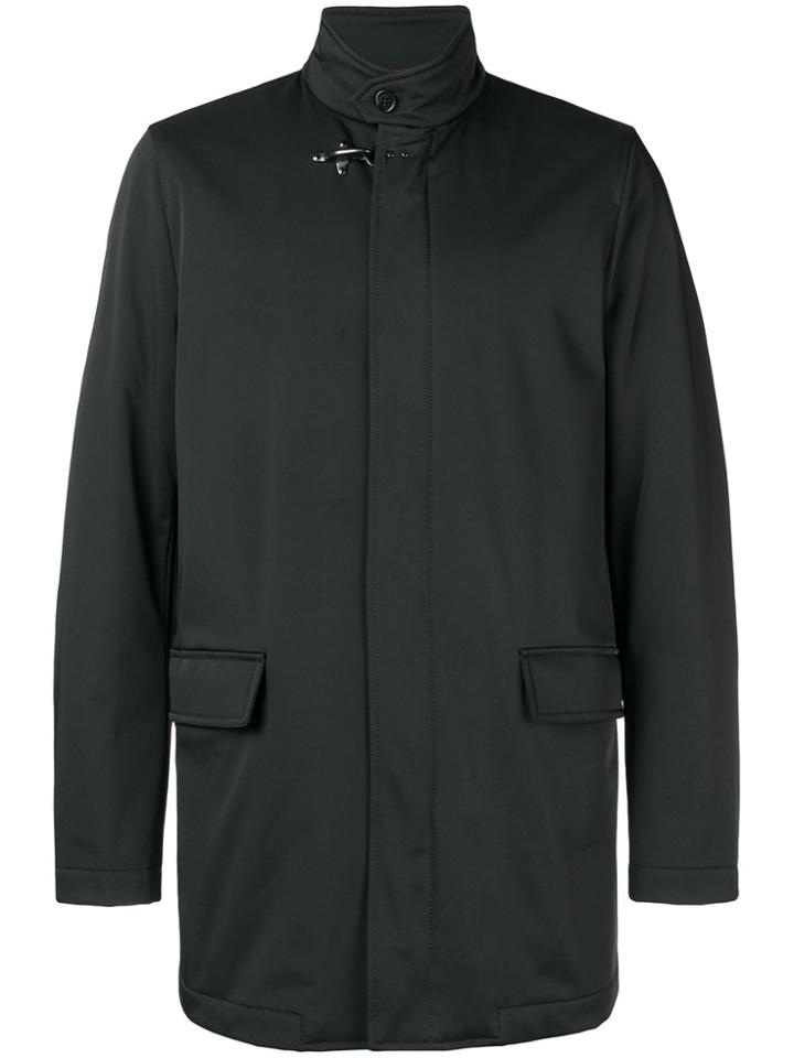 Fay Zipped Single Breasted Coat - Black