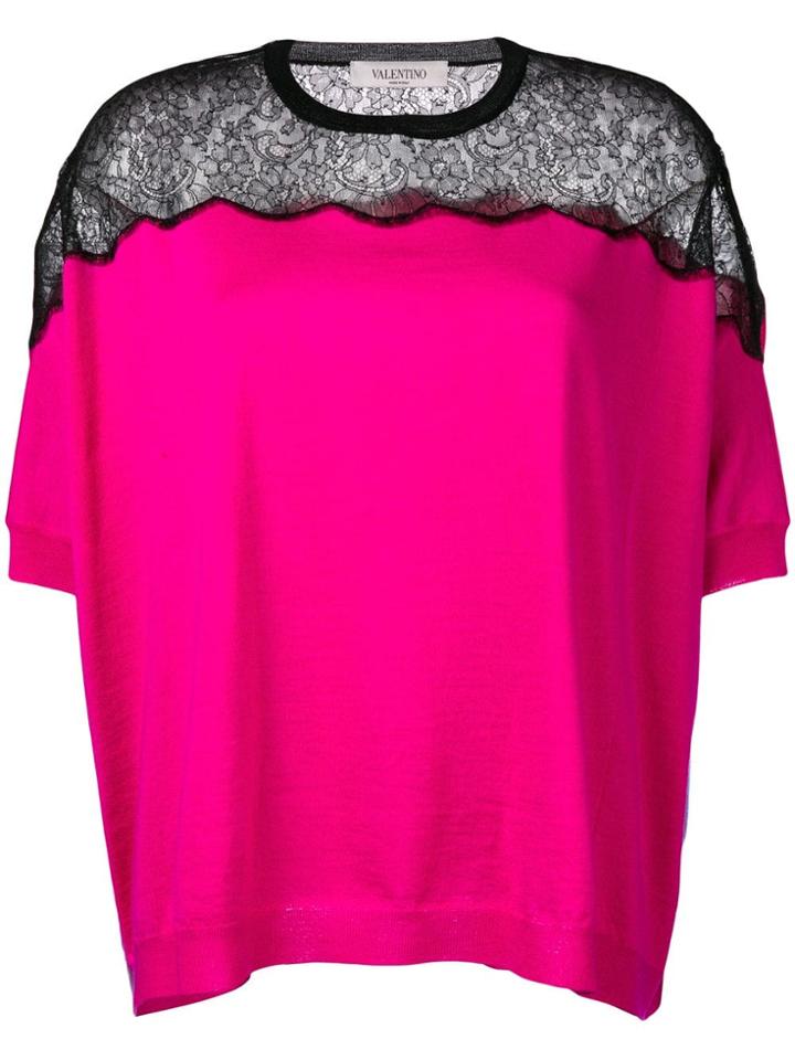 Valentino Scalloped Lace Top - Pink & Purple