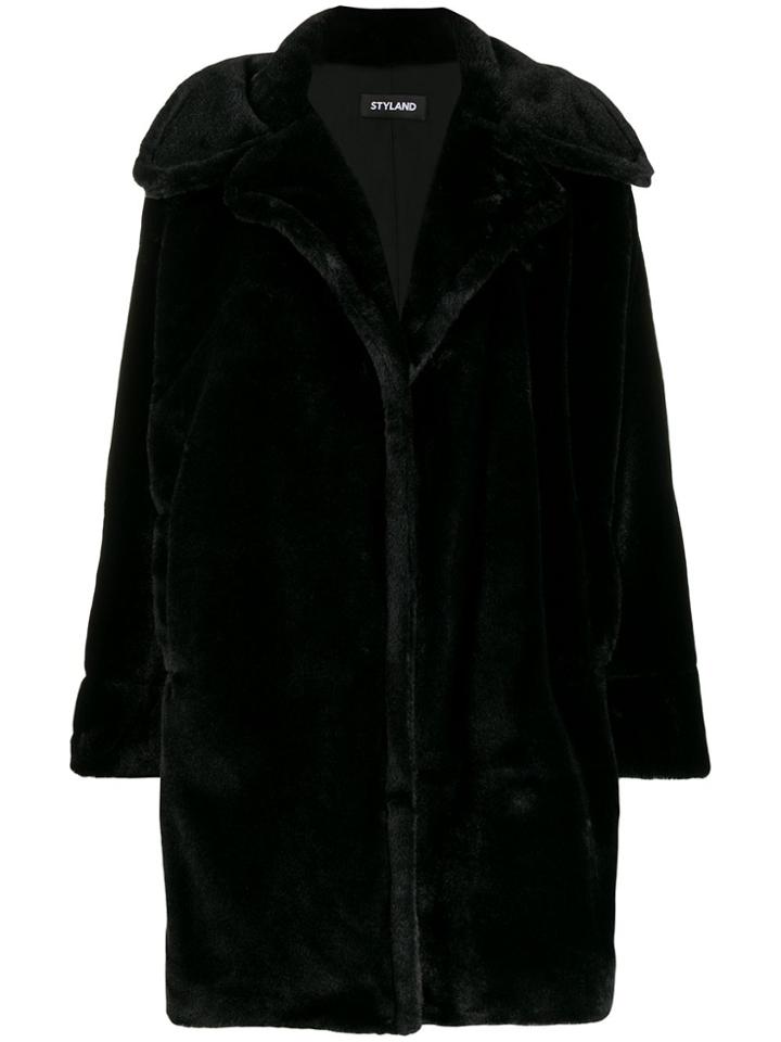 Styland Faux Fur Oversized Coat - Black