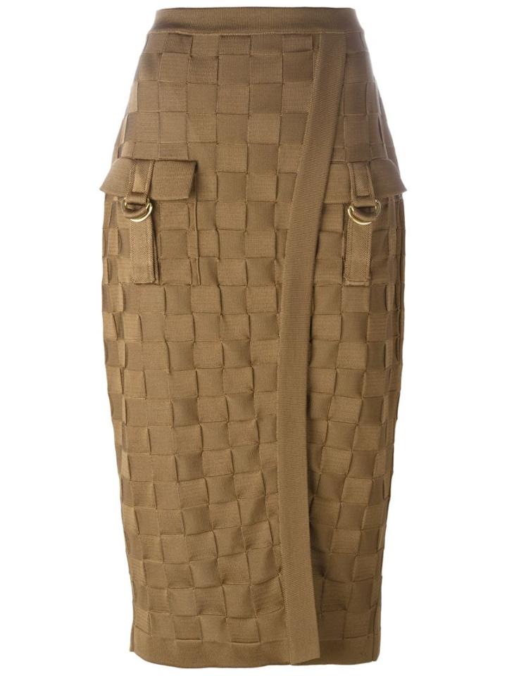 Balmain Checked Pencil Skirt, Women's, Size: 42, Brown, Viscose