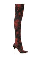 Dolce & Gabbana Rose-jacquard Over-the-knee Boots - Black