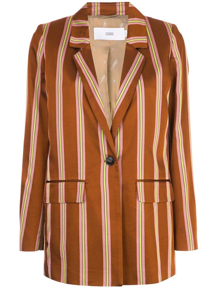 Closed Striped Single Breasted Coat - Brown