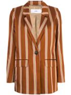 Closed Striped Single Breasted Coat - Brown