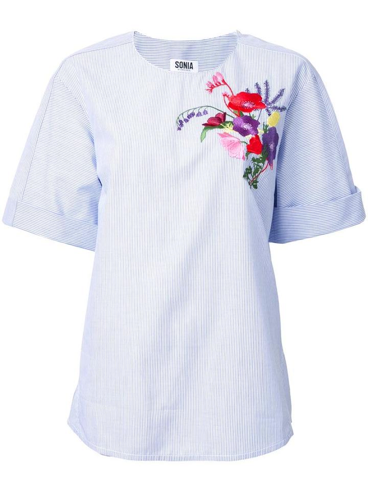 Sonia By Sonia Rykiel Floral Embroidery T-shirt, Women's, Size: Medium, Blue, Cotton