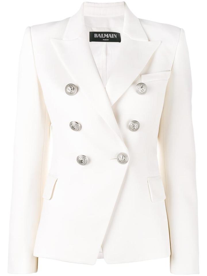 Balmain Double Breasted Blazer, Women's, Size: 38, White, Wool/viscose/cotton