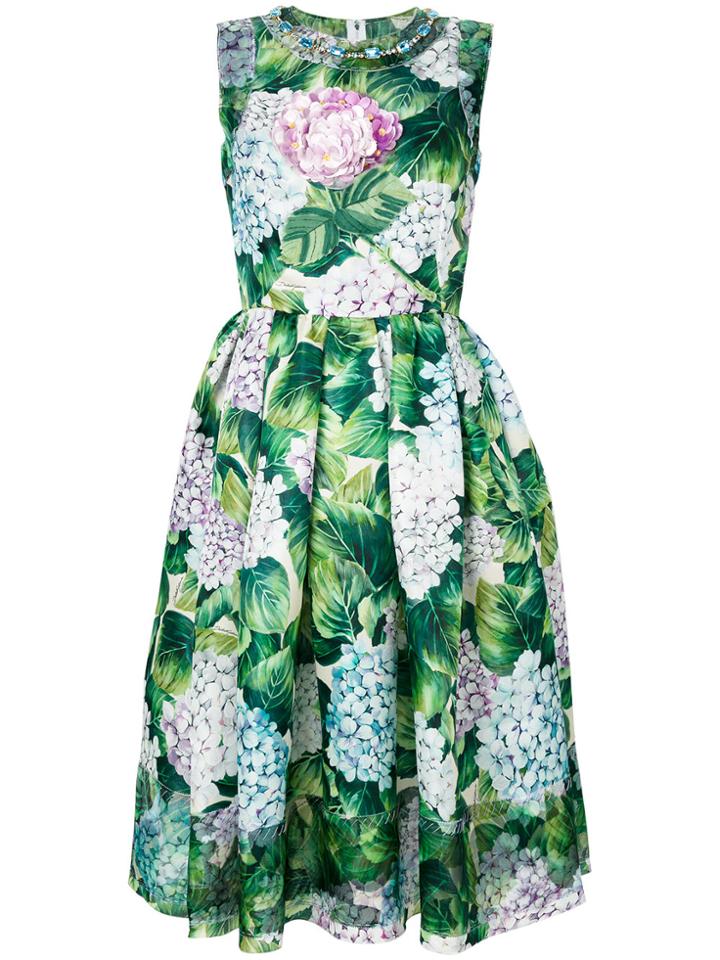 Dolce & Gabbana Hydrangea Print Flared Dress - Green
