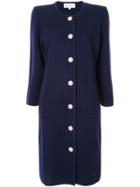 Yves Saint Laurent Pre-owned Collarless Midi Coat - Blue