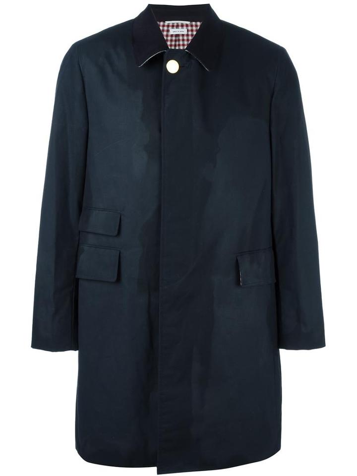 Thom Browne Single Breasted Coat, Men's, Size: 4, Blue, Cotton/wool/nylon/cotton