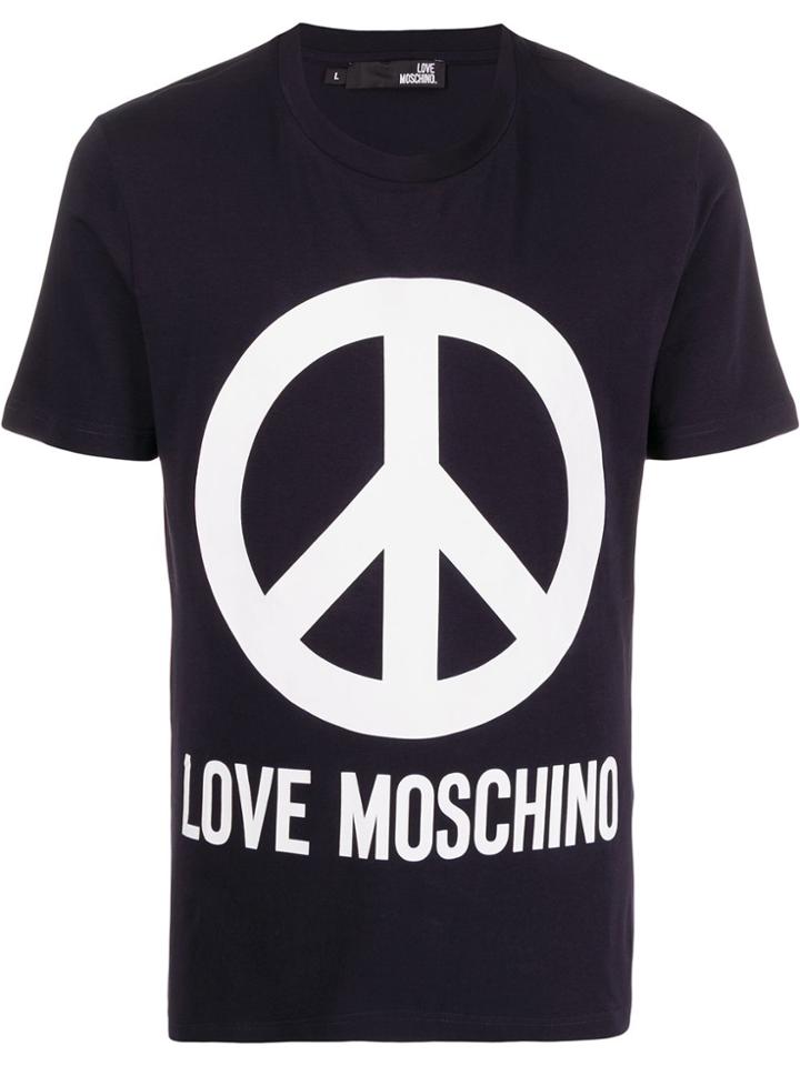 Love Moschino Peace Logo Print T-shirt - Blue