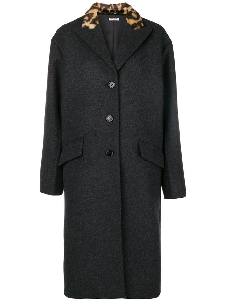 Miu Miu Faux Fur Collar Coat - Grey