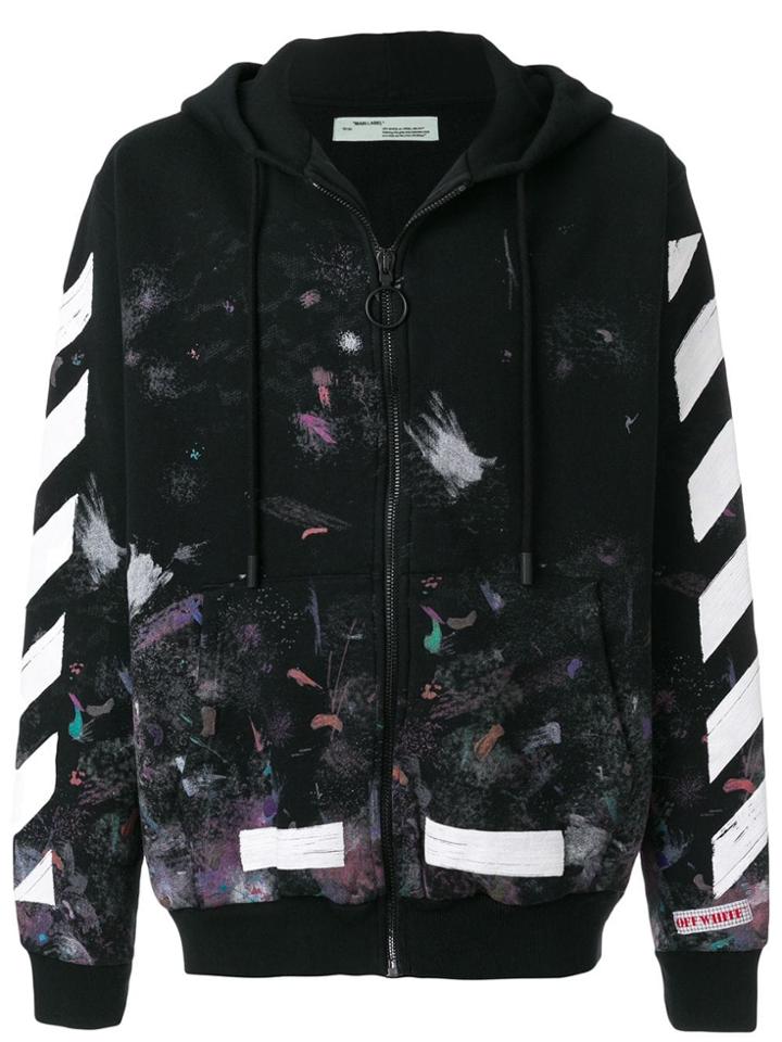 Off-white Zip-up Patterned Hoodie - Black
