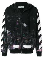 Off-white Zip-up Patterned Hoodie - Black