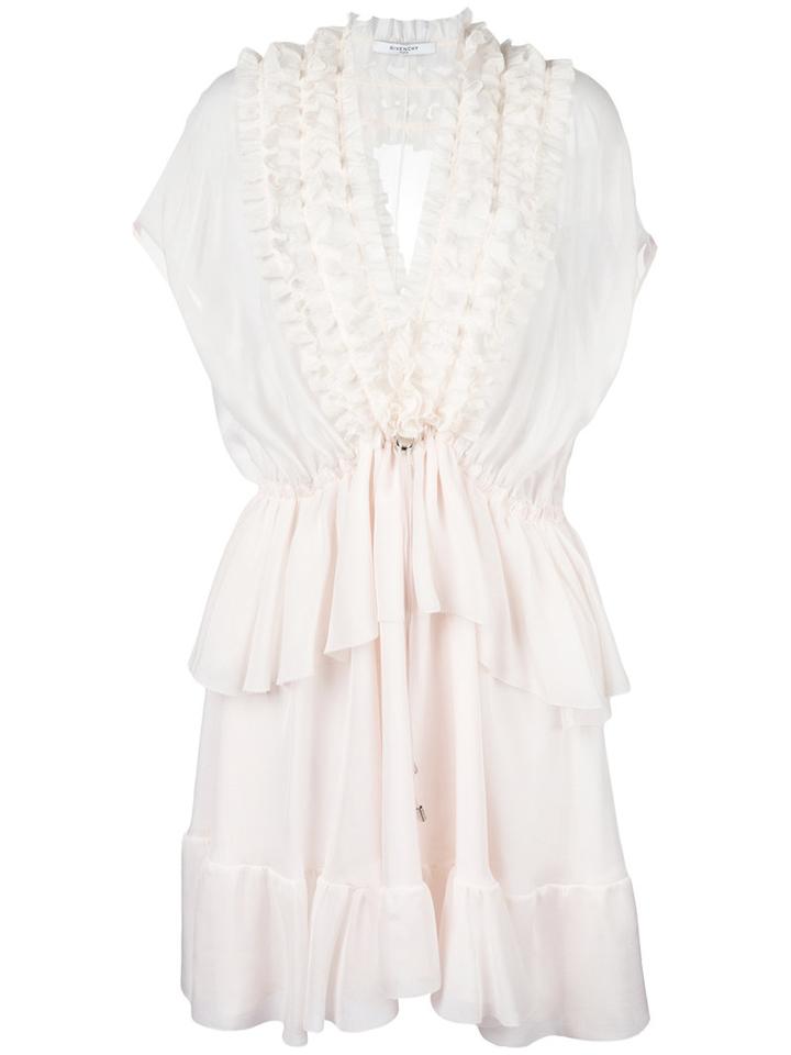 Givenchy - Ruffle Trim Sheer Panel Dress - Women - Silk/acetate - 38, Pink/purple, Silk/acetate