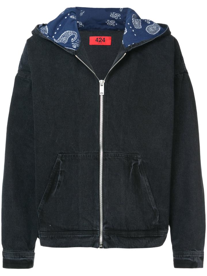 424 Fairfax Paisley Print Detail Hoodie - Black