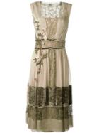 Alberta Ferretti Layered Floral Embroidery Dress, Women's, Size: 42, Green, Silk/polyamide/other Fibers