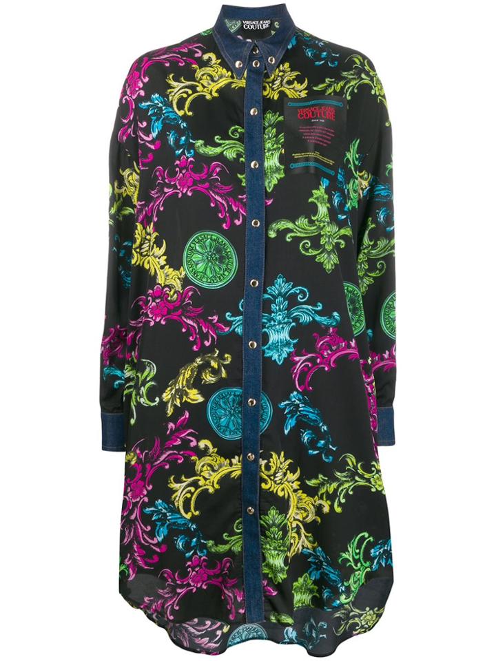 Versace Jeans Couture Multicolor Barocco Print Shirt Dress - Black