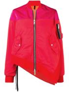 Unravel Project Panelled Asymmetric Bomber Jacket - Red