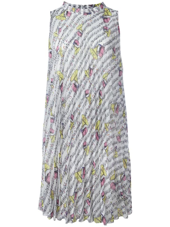 Ultràchic - Gramophone Print Dress - Women - Polyester/acetate/pbt Elite - 44, Women's, White, Polyester/acetate/pbt Elite