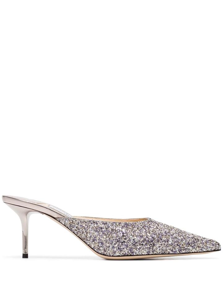 Jimmy Choo 65 Glittered Mules - Silver