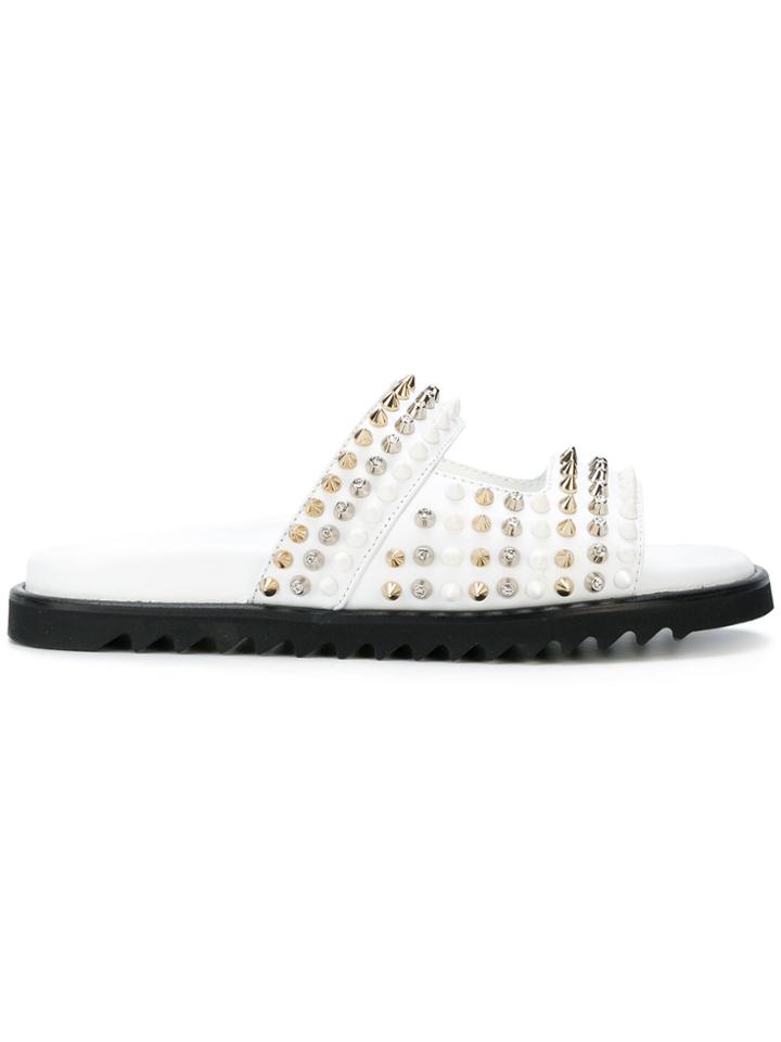 Philipp Plein Studded Flat Sandals - White