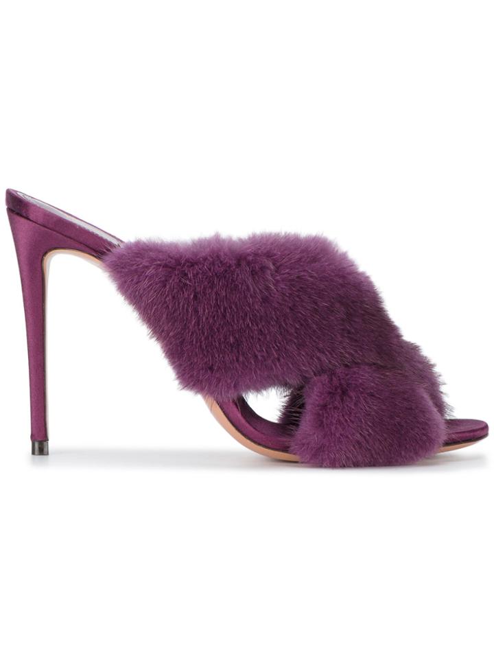 Aquazzura Purple Fur Purr 105 Mules - Pink & Purple