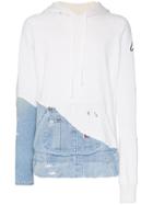 Greg Lauren Distressed Denim-trimmed Hoodie - White