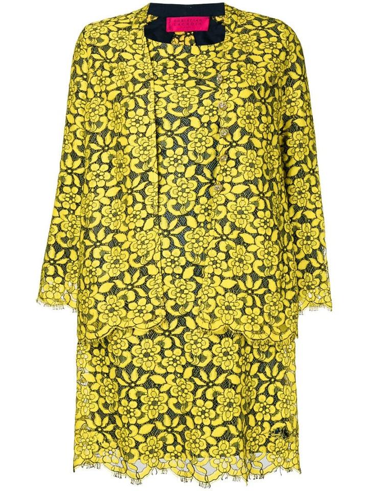 Christian Lacroix Pre-owned Floral Lace Dress & Jacket - Yellow