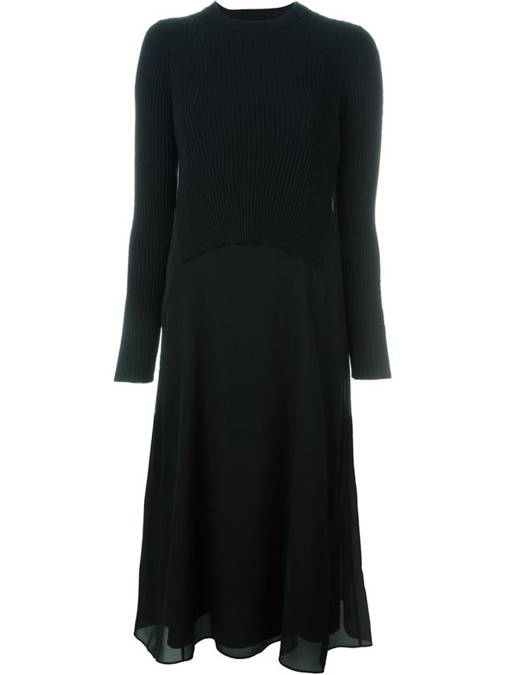 T By Alexander Wang Knit Combo Longsleeved Dress, Women's, Size: 0, Black, Silk/cotton/nylon/spandex/elastane