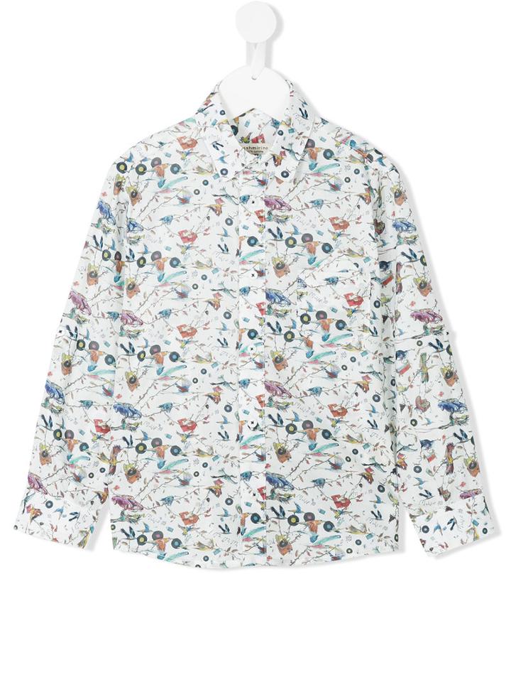 Cashmirino - Record And Bird Print Shirt - Kids - Cotton - 8 Yrs, White