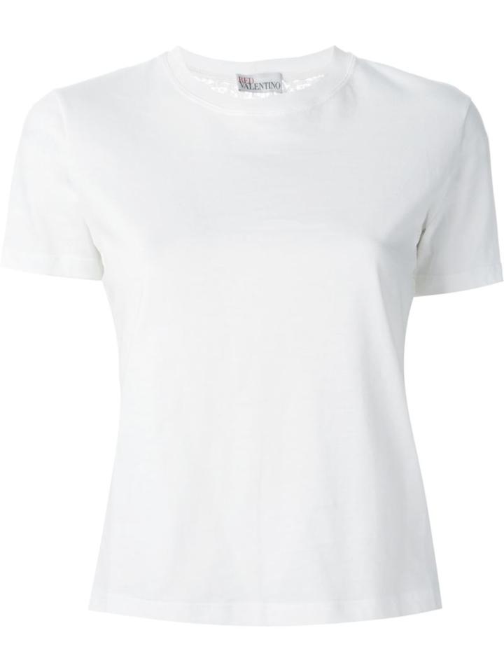 Red Valentino Floral Lace Panel T-shirt, Women's, Size: Large, White, Cotton